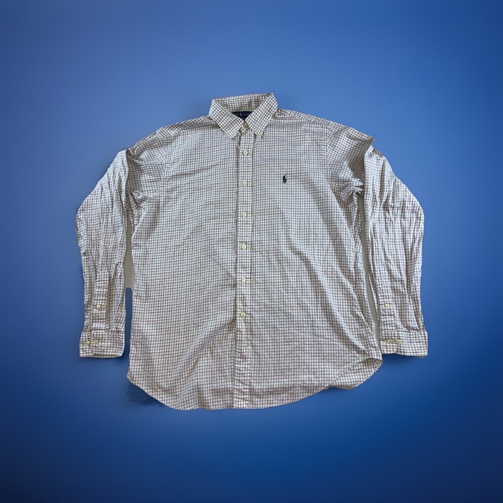 Ralph Lauren Classic Fit Tattersall Check Shirt Mens 16.5 36/37 White Brown